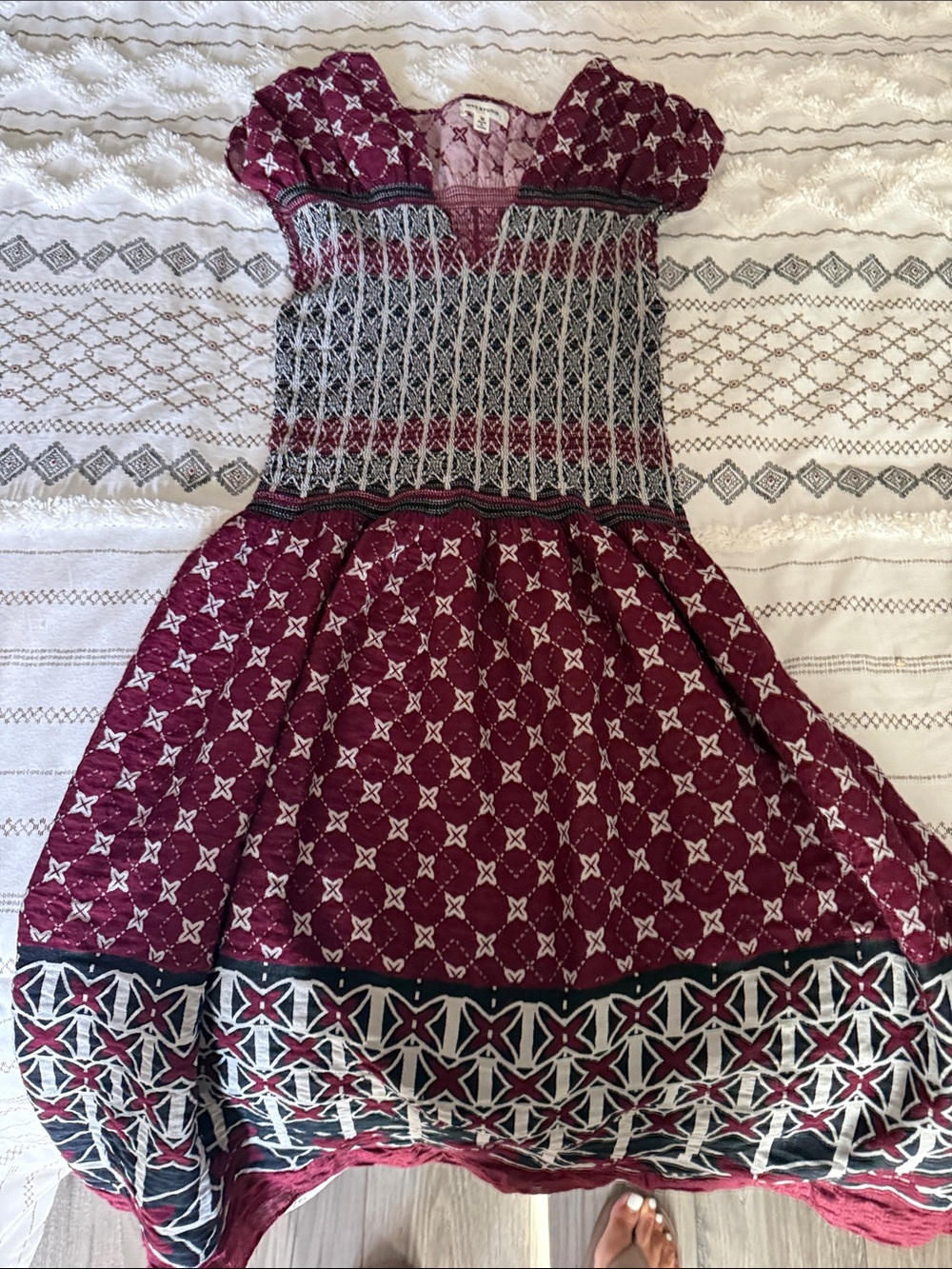 Max Studio Burgundy and Black Patterned Boho Dress